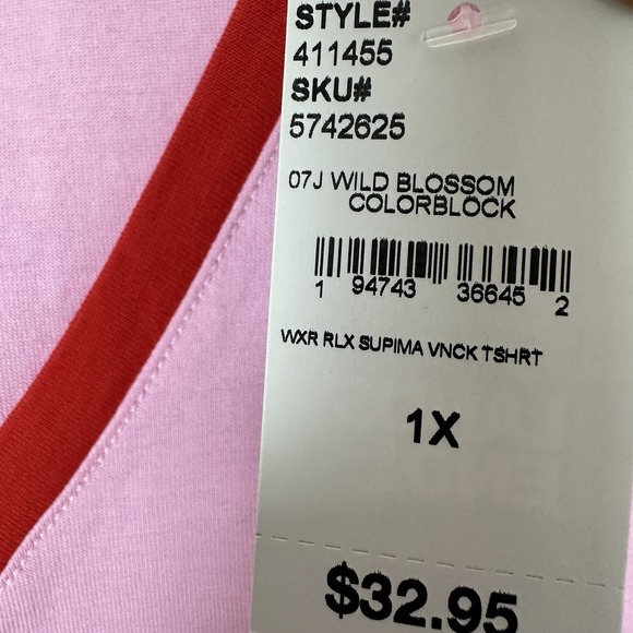 New Lands' End Women's 1X Relaxed Supima V-neck Short Sleeve T-Shirt Pink - Picture 6 of 6